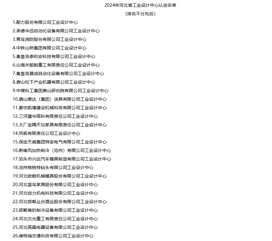 2024年河北省工業(yè)設計中心認定名單。河北省工業(yè)和信息化廳截圖